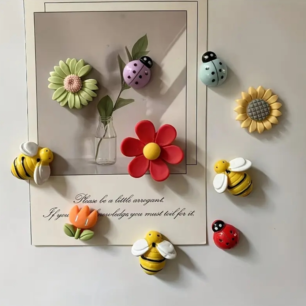 2/16🎈 10pcs Adorable Geometric Flower, Tulip, Bee & Ladybug Magnets